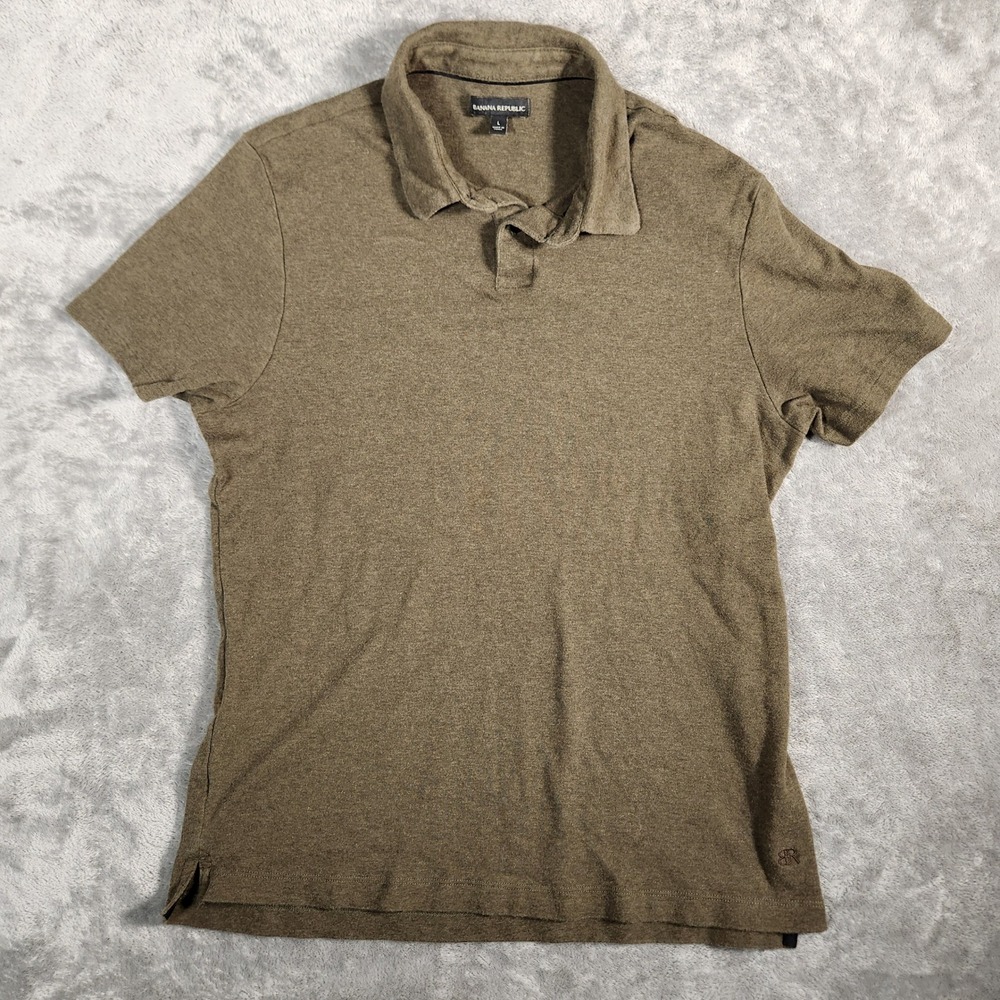 Banana Republic Polo Shirt Mens Large Heathered‎ Olive Green Short Sleeve